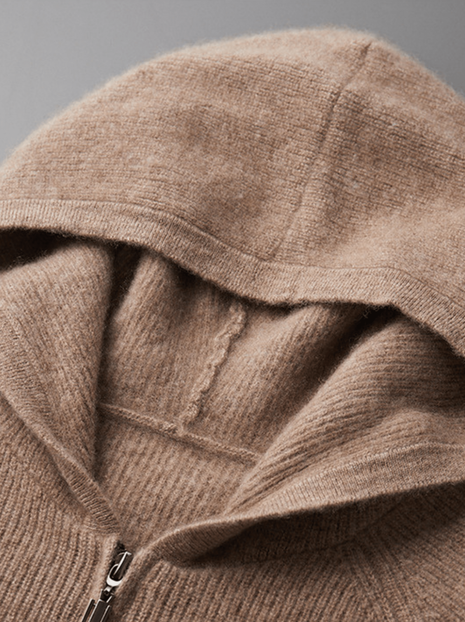 Ribbed Wool Zip Hoodie