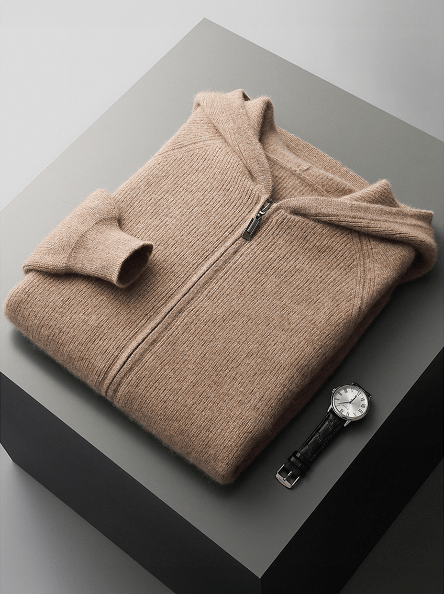 Ribbed Wool Zip Hoodie