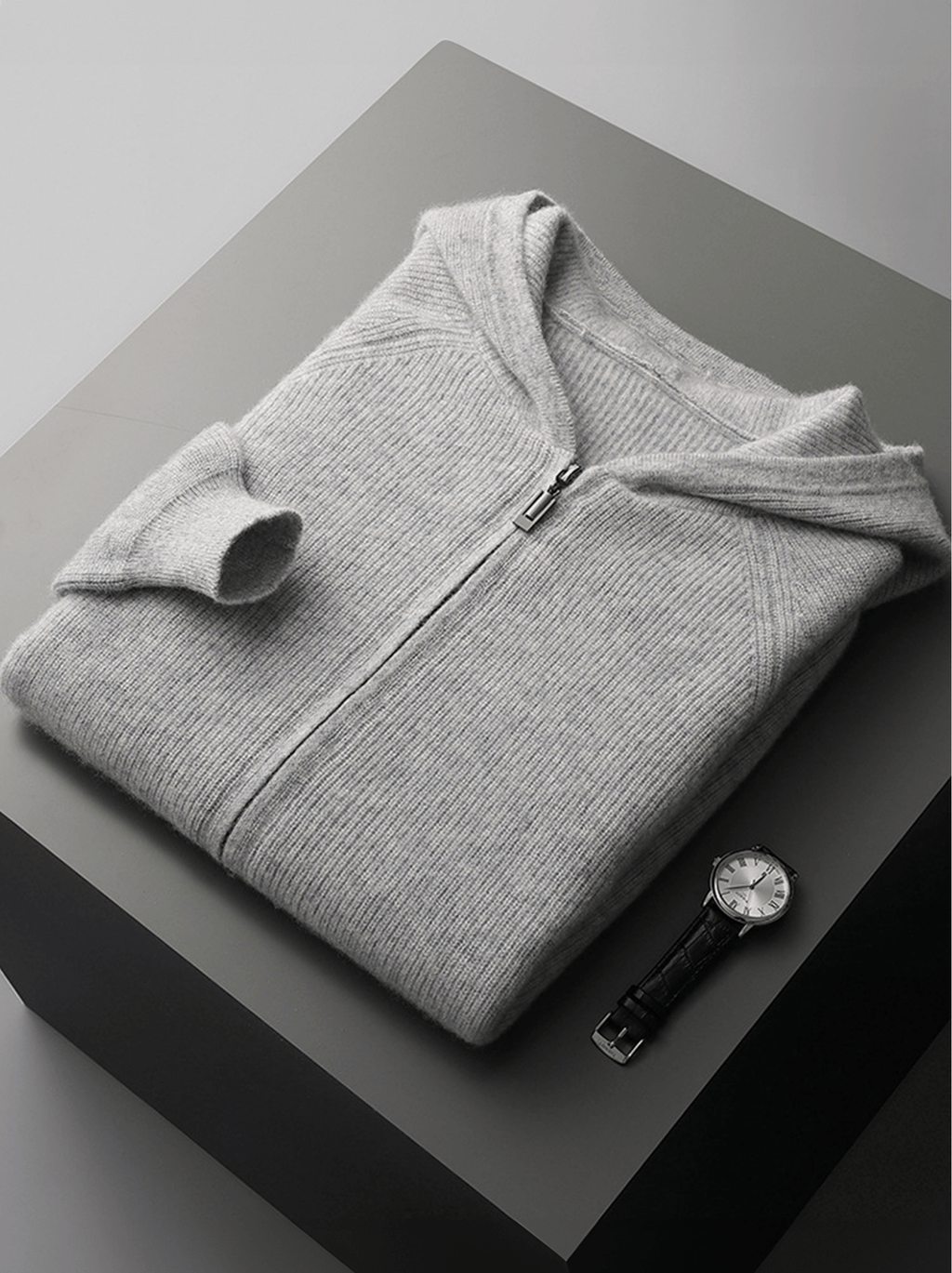 Ribbed Wool Zip Hoodie