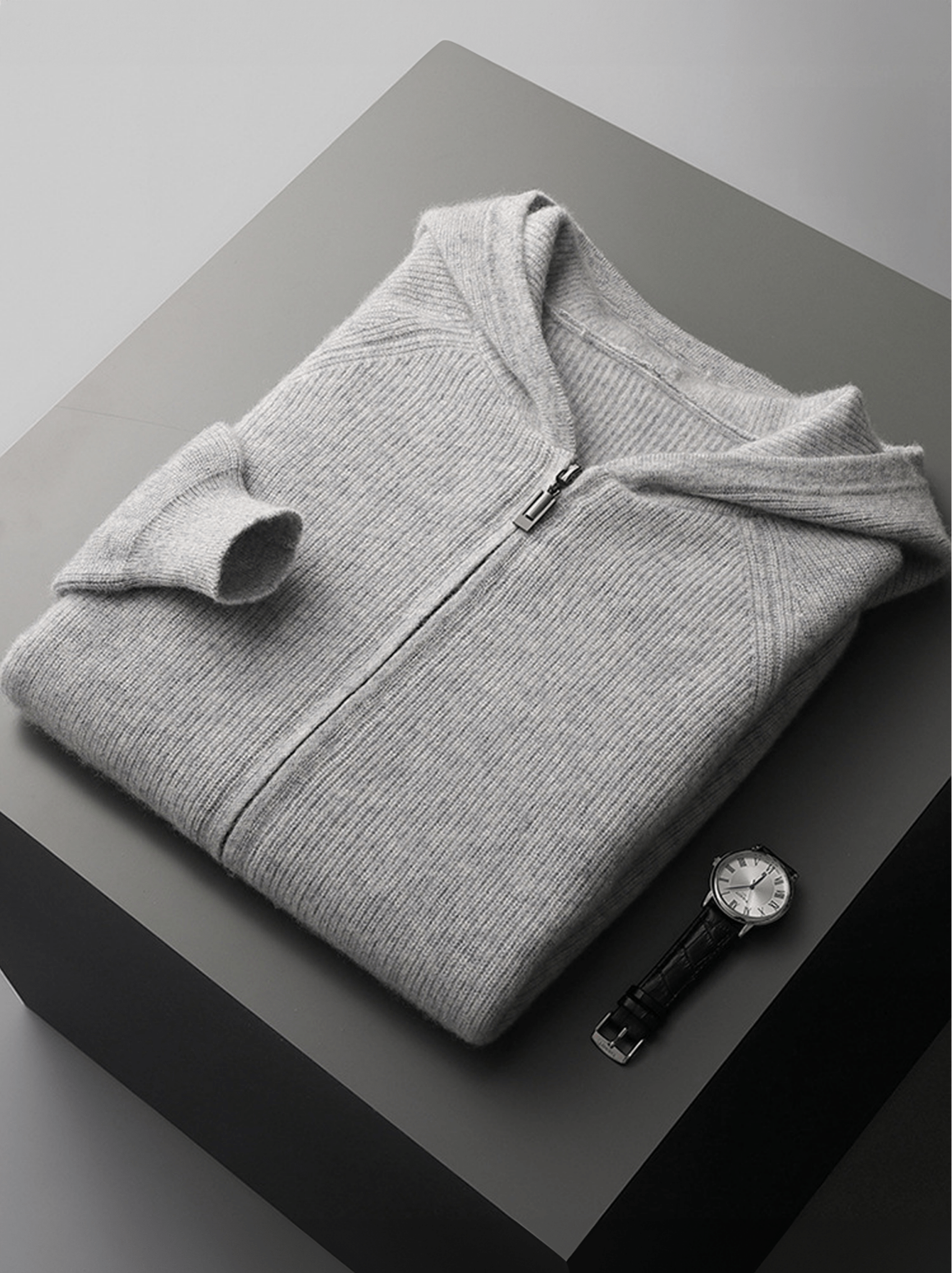 Ribbed Wool Zip Hoodie
