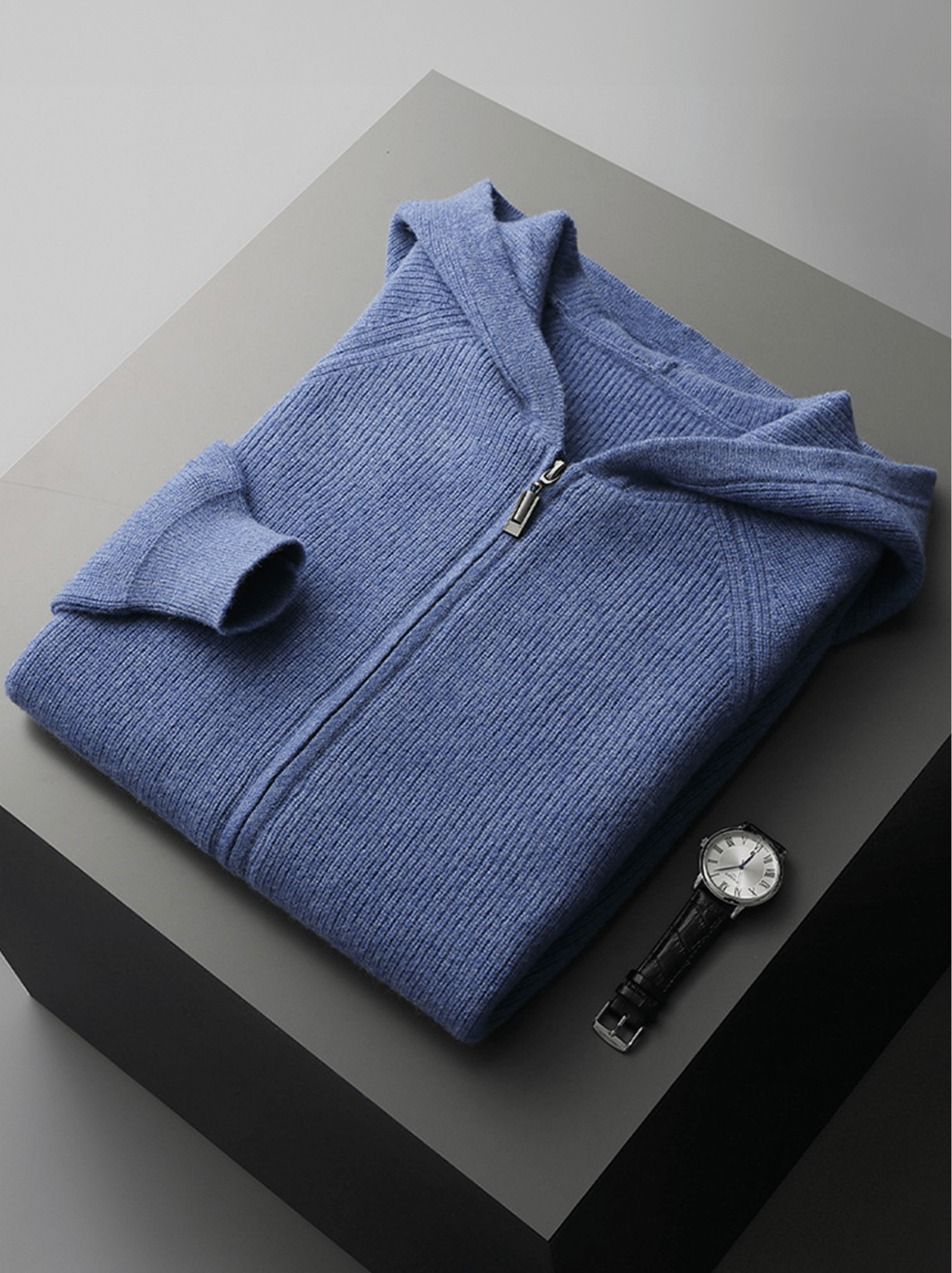 Ribbed Wool Zip Hoodie