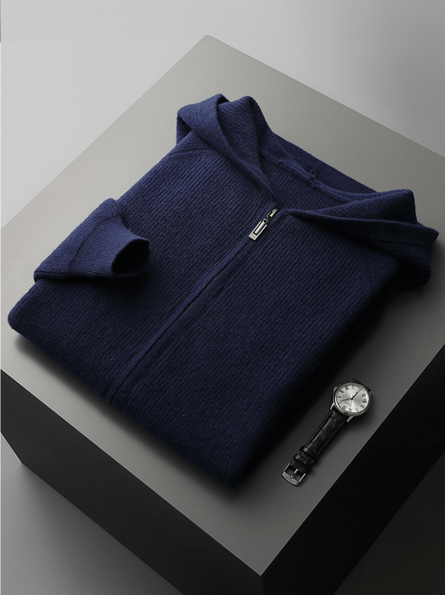 Ribbed Wool Zip Hoodie