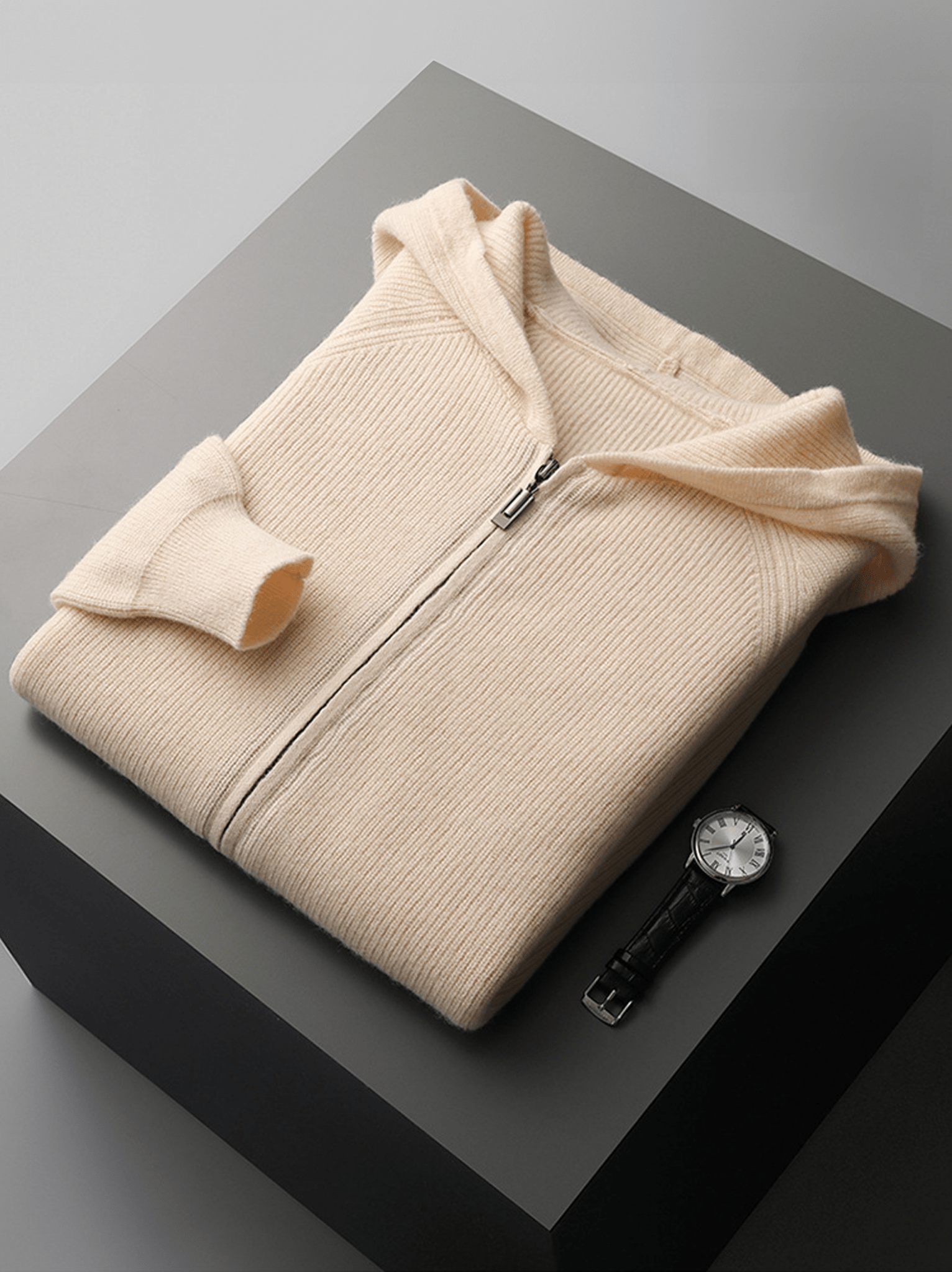 Ribbed Wool Zip Hoodie