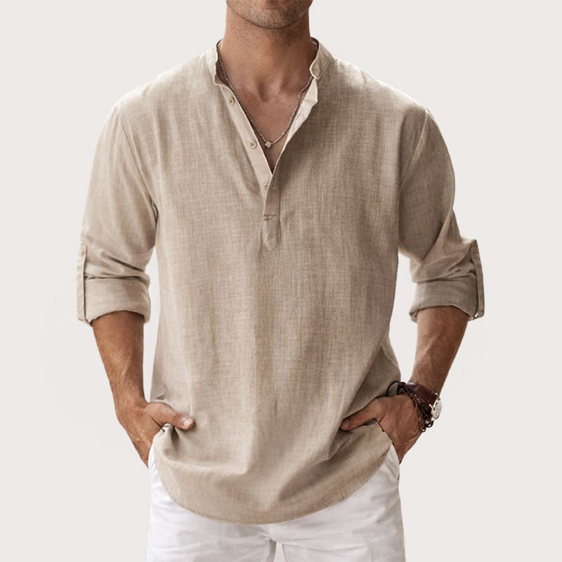 Caleb - Men's Long Sleeve Henley Shirt with Roll-Up Sleeves