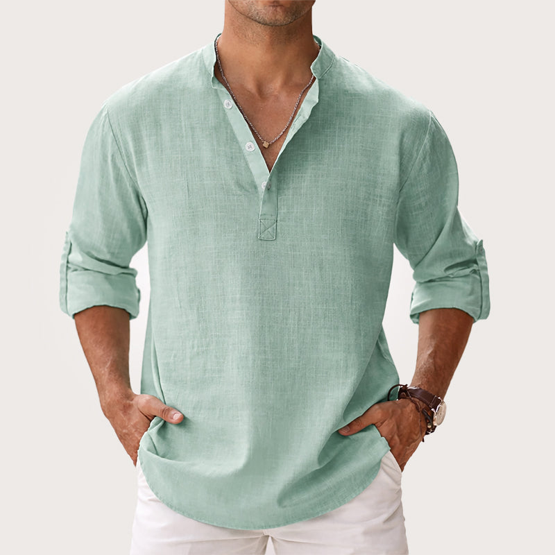 Caleb - Men's Long Sleeve Henley Shirt with Roll-Up Sleeves