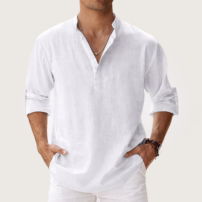 Caleb - Men's Long Sleeve Henley Shirt with Roll-Up Sleeves