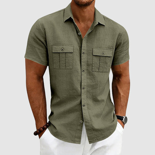 Derek - Men's Linen Utility Pocket Short Sleeve Shirt