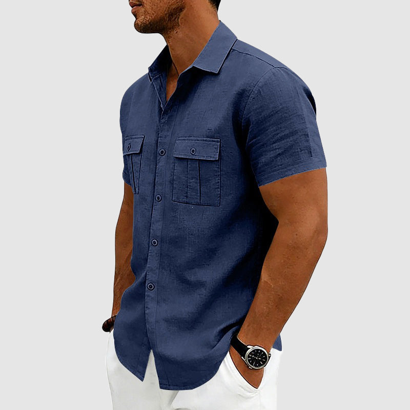 Derek - Men's Linen Utility Pocket Short Sleeve Shirt