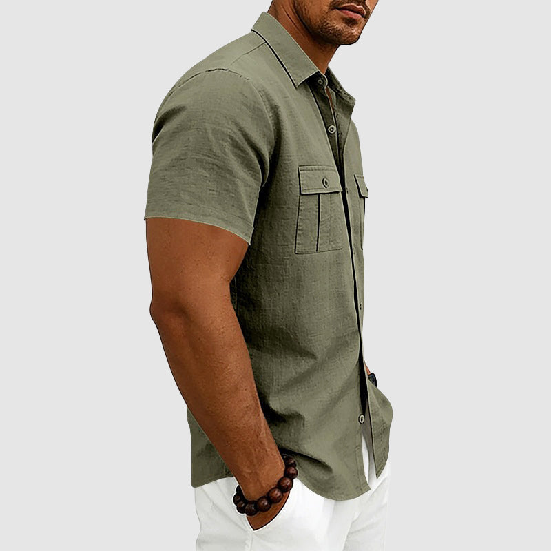 Derek - Men's Linen Utility Pocket Short Sleeve Shirt