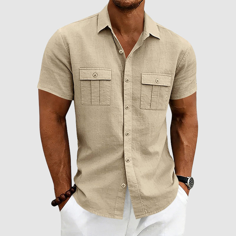 Derek - Men's Linen Utility Pocket Short Sleeve Shirt