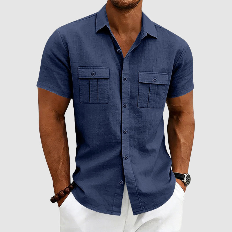 Derek - Men's Linen Utility Pocket Short Sleeve Shirt