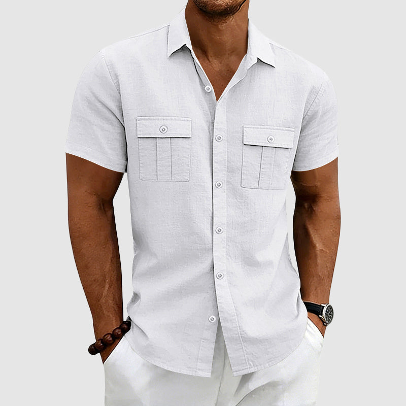 Derek - Men's Linen Utility Pocket Short Sleeve Shirt