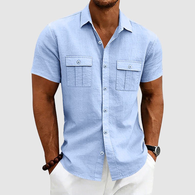 Derek - Men's Linen Utility Pocket Short Sleeve Shirt
