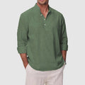 Garrett - Men's Cotton Linen Henley Long Sleeve Shirt