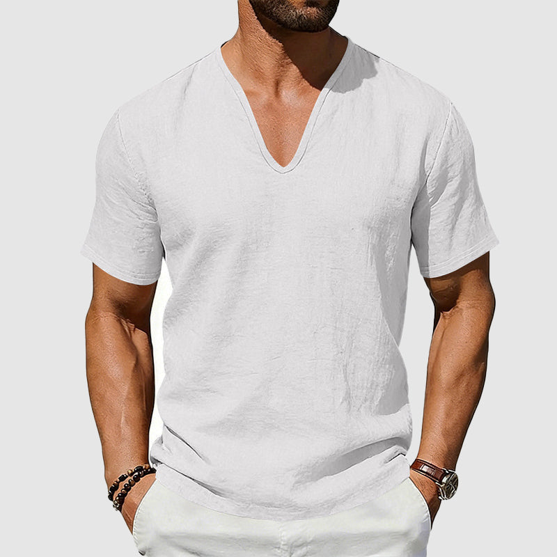 Liam - Men's Linen V-Neck Short Sleeve T-Shirt