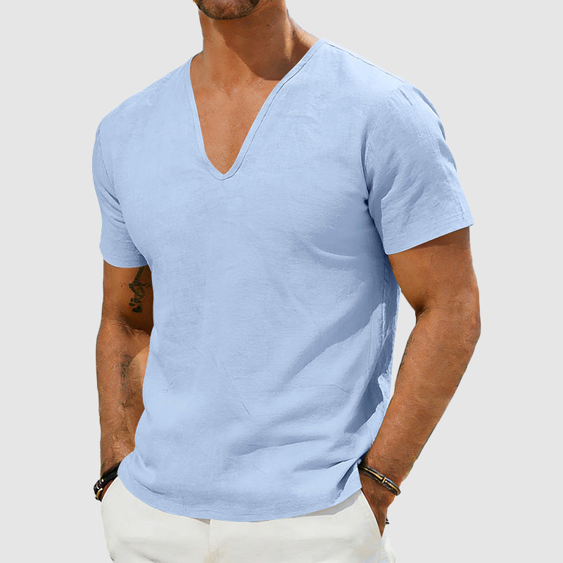 Liam - Men's Linen V-Neck Short Sleeve T-Shirt