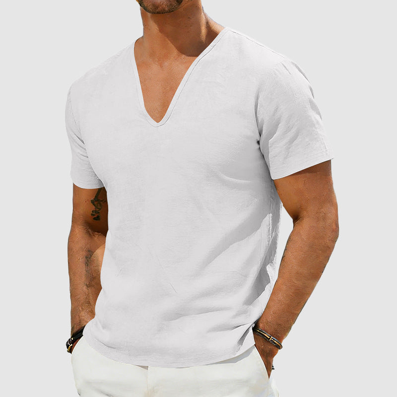 Liam - Men's Linen V-Neck Short Sleeve T-Shirt