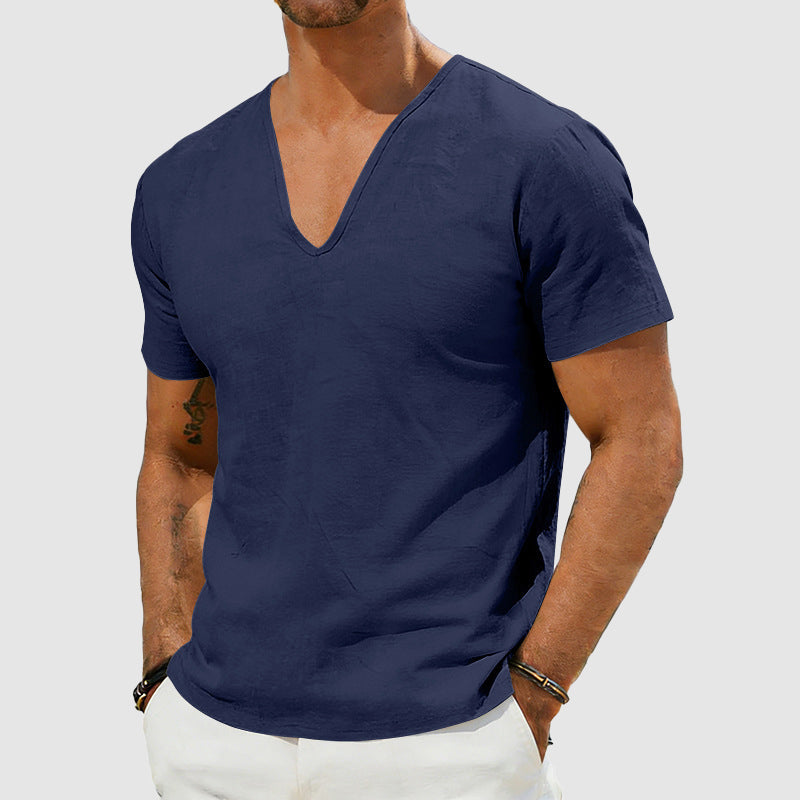 Liam - Men's Linen V-Neck Short Sleeve T-Shirt