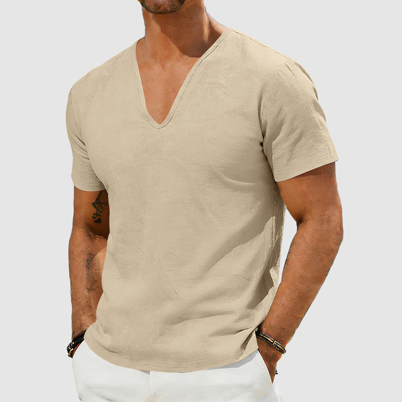 Liam - Men's Linen V-Neck Short Sleeve T-Shirt