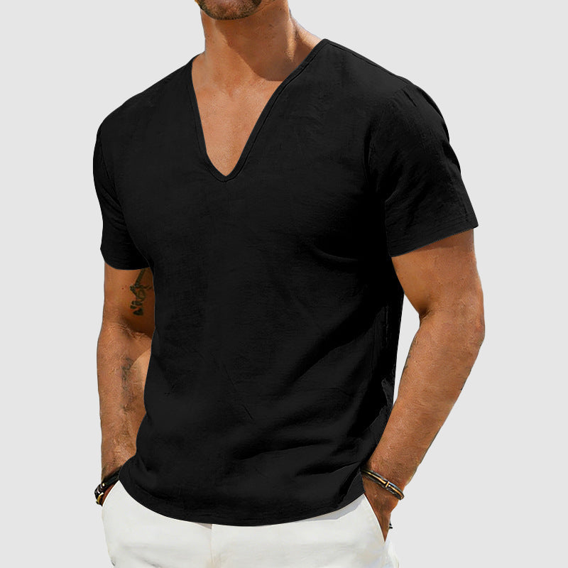 Liam - Men's Linen V-Neck Short Sleeve T-Shirt