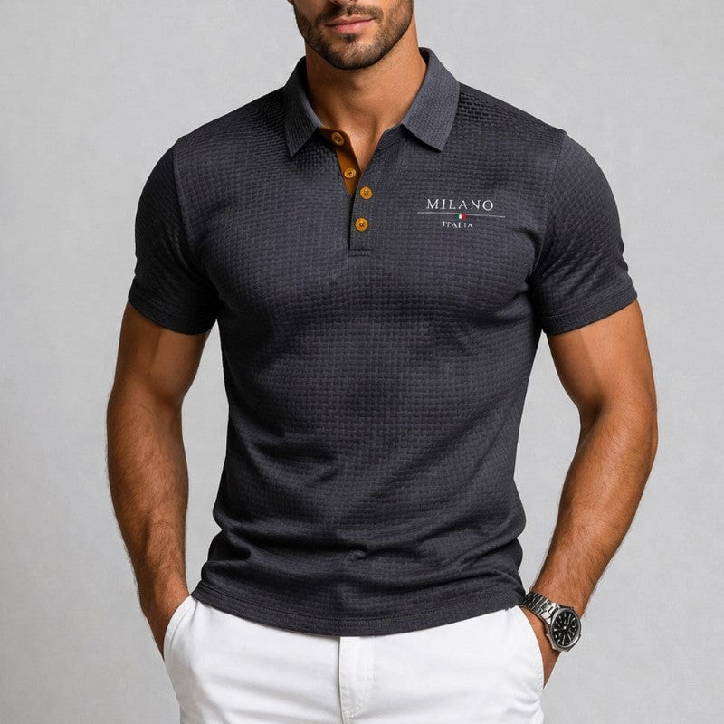 Lorenzo Vitali Textured Polo Shirt with Button Placket