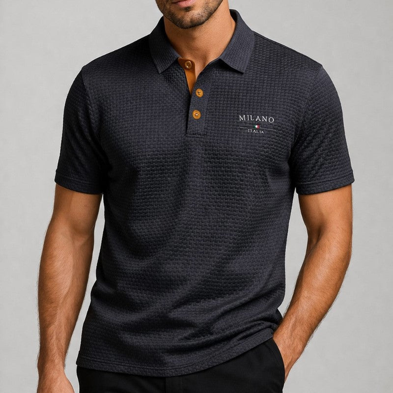 Lorenzo Vitali Textured Polo Shirt with Button Placket