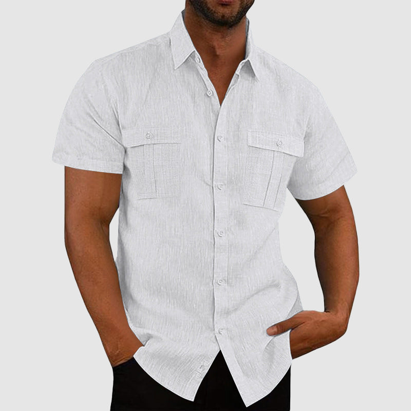 Marcus - Men's Linen Short Sleeve Dual Pocket Shirt