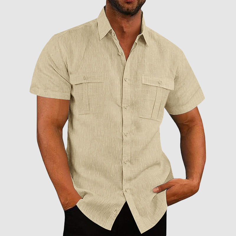 Marcus - Men's Linen Short Sleeve Dual Pocket Shirt