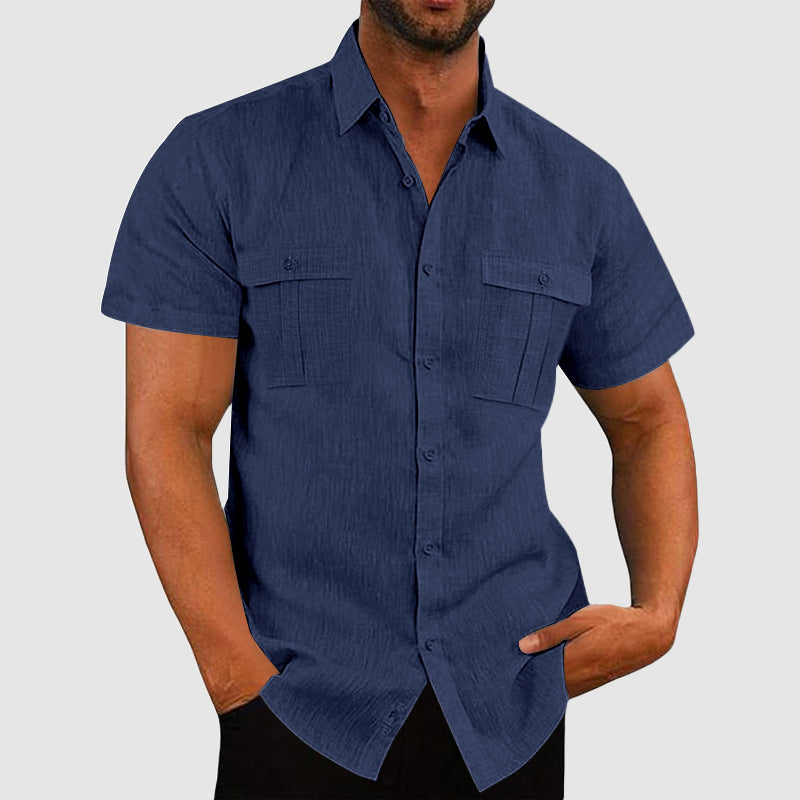 Marcus - Men's Linen Short Sleeve Dual Pocket Shirt