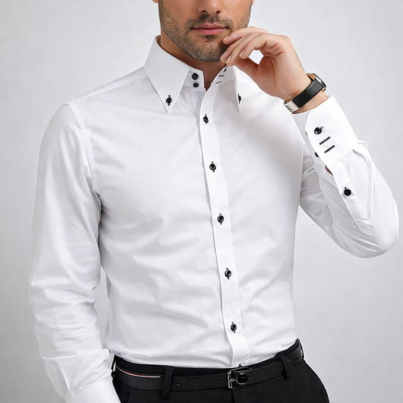 Men’s Button-Up Dress Shirt with Contrast Buttons