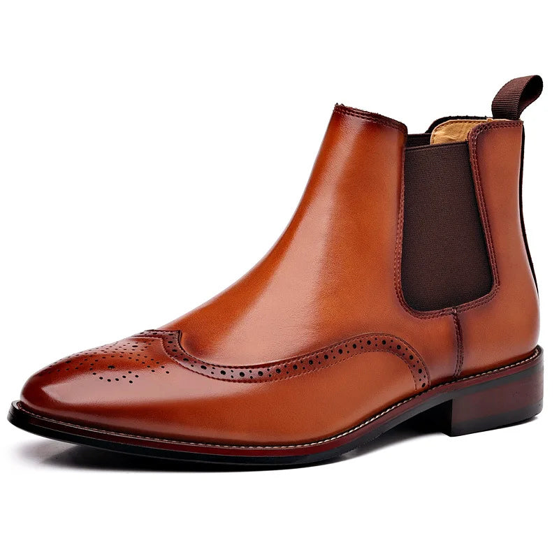 Men’s Chelsea Ankle Boots with Brogue Detailing