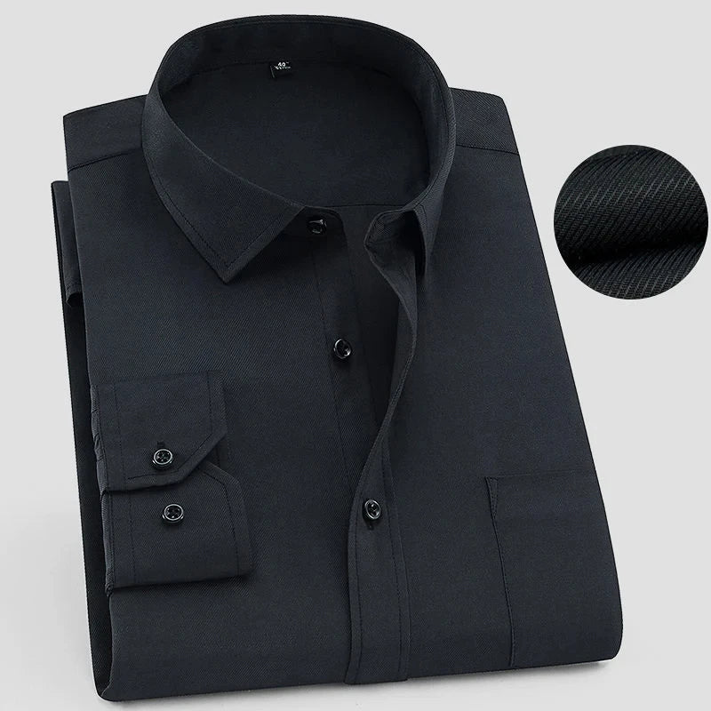 Men’s Long-Sleeve Button-Up Shirt with Textured Weave