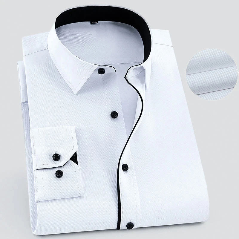 Men’s Long-Sleeve Button-Up Shirt with Textured Weave