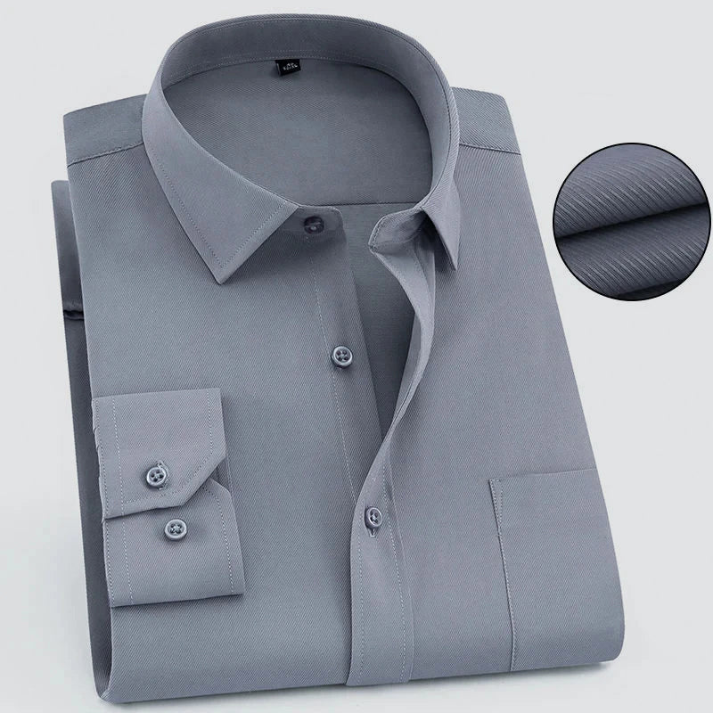 Men’s Long-Sleeve Button-Up Shirt with Textured Weave