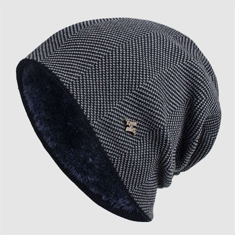Men’s Textured Knit Beanie with Fleece Lining