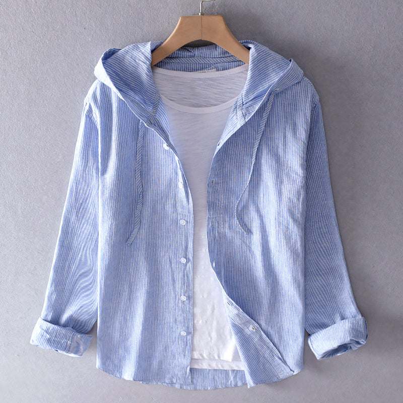 Roberto Russo Hooded Linen Shirt with Buttons