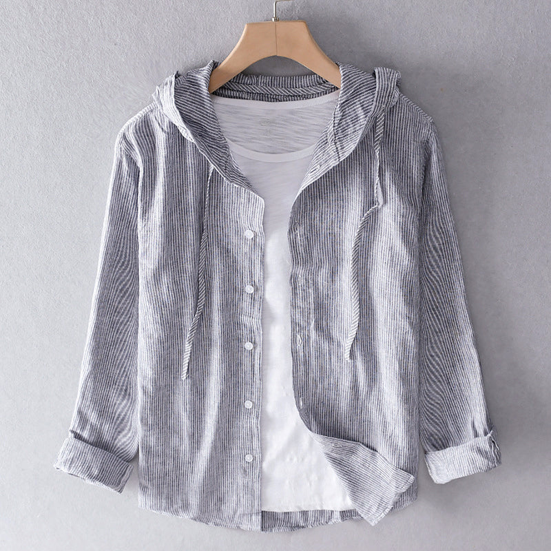 Roberto Russo Hooded Linen Shirt with Buttons