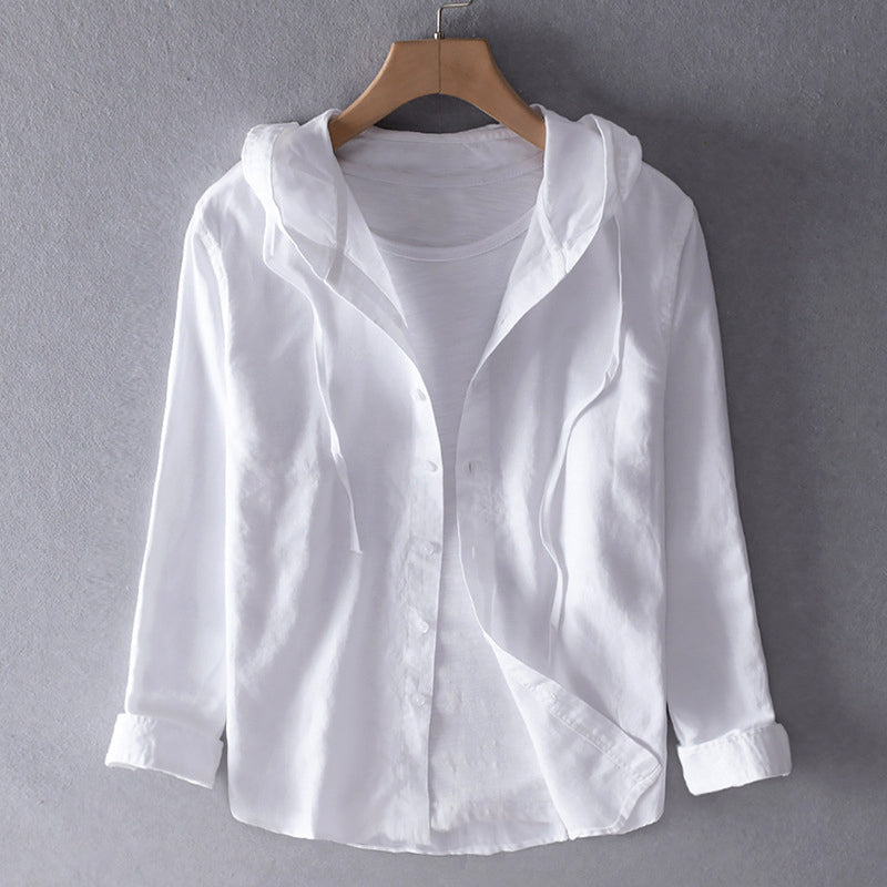 Roberto Russo Hooded Linen Shirt with Buttons