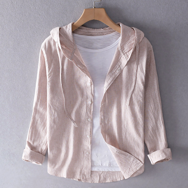 Roberto Russo Hooded Linen Shirt with Buttons