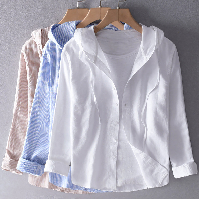 Roberto Russo Hooded Linen Shirt with Buttons