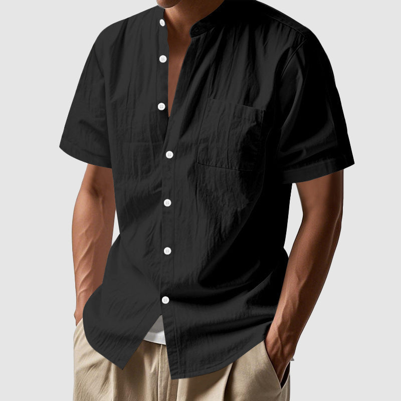 Shane - Men's Linen Mandarin Collar Short Sleeve Shirt