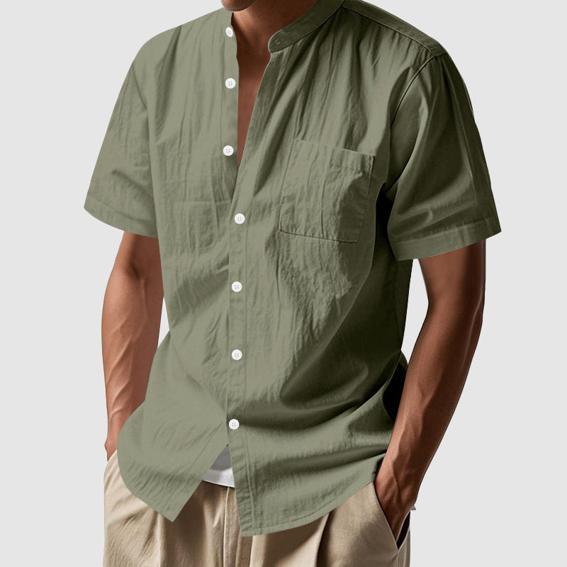 Shane - Men's Linen Mandarin Collar Short Sleeve Shirt