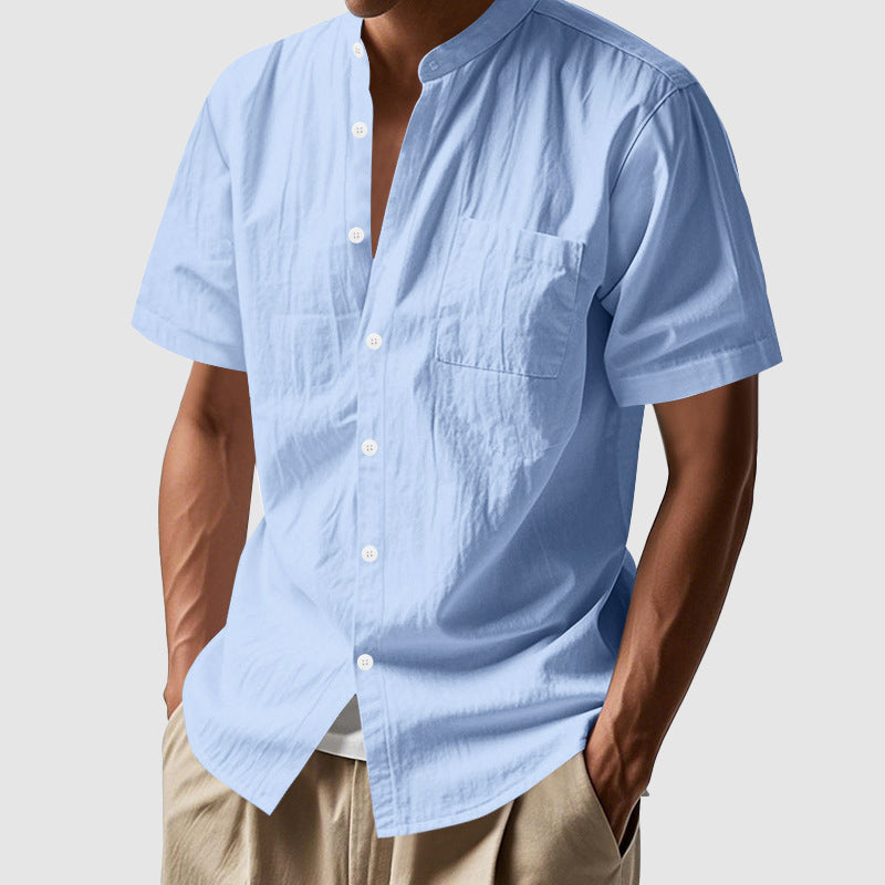 Shane - Men's Linen Mandarin Collar Short Sleeve Shirt