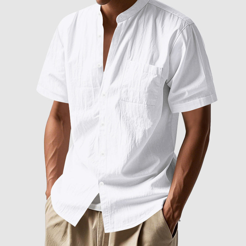 Shane - Men's Linen Mandarin Collar Short Sleeve Shirt