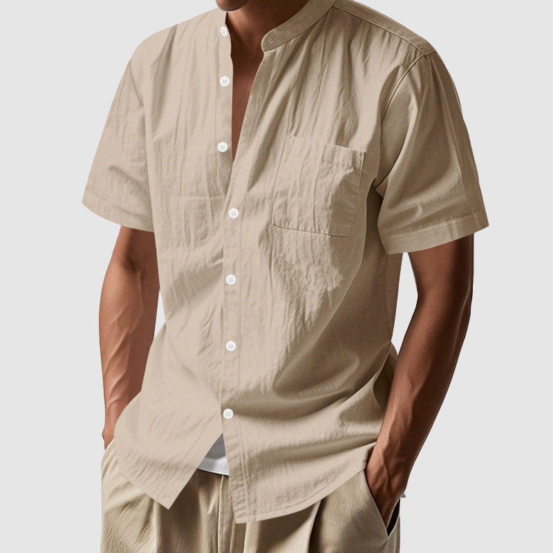 Shane - Men's Linen Mandarin Collar Short Sleeve Shirt